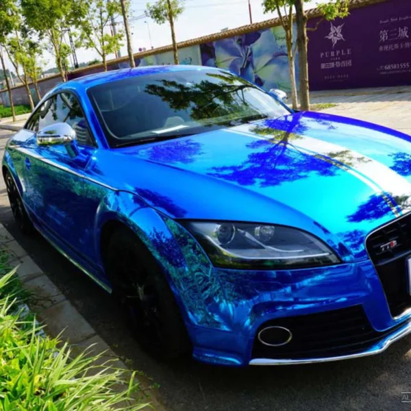 High Stretch Mirror Blue Chrome Vinyl Wrap - Image 4